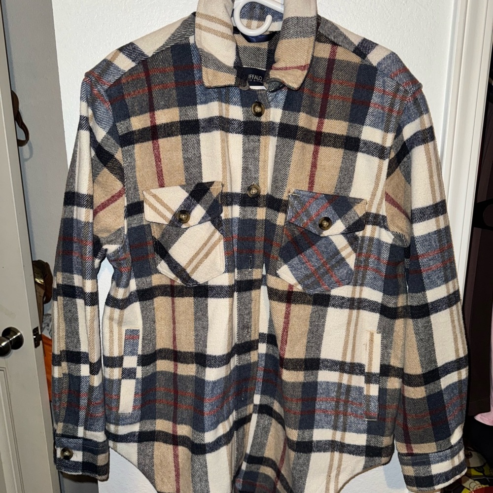 Buffalo David Bitton Beige and Navy Plaid Shacket
